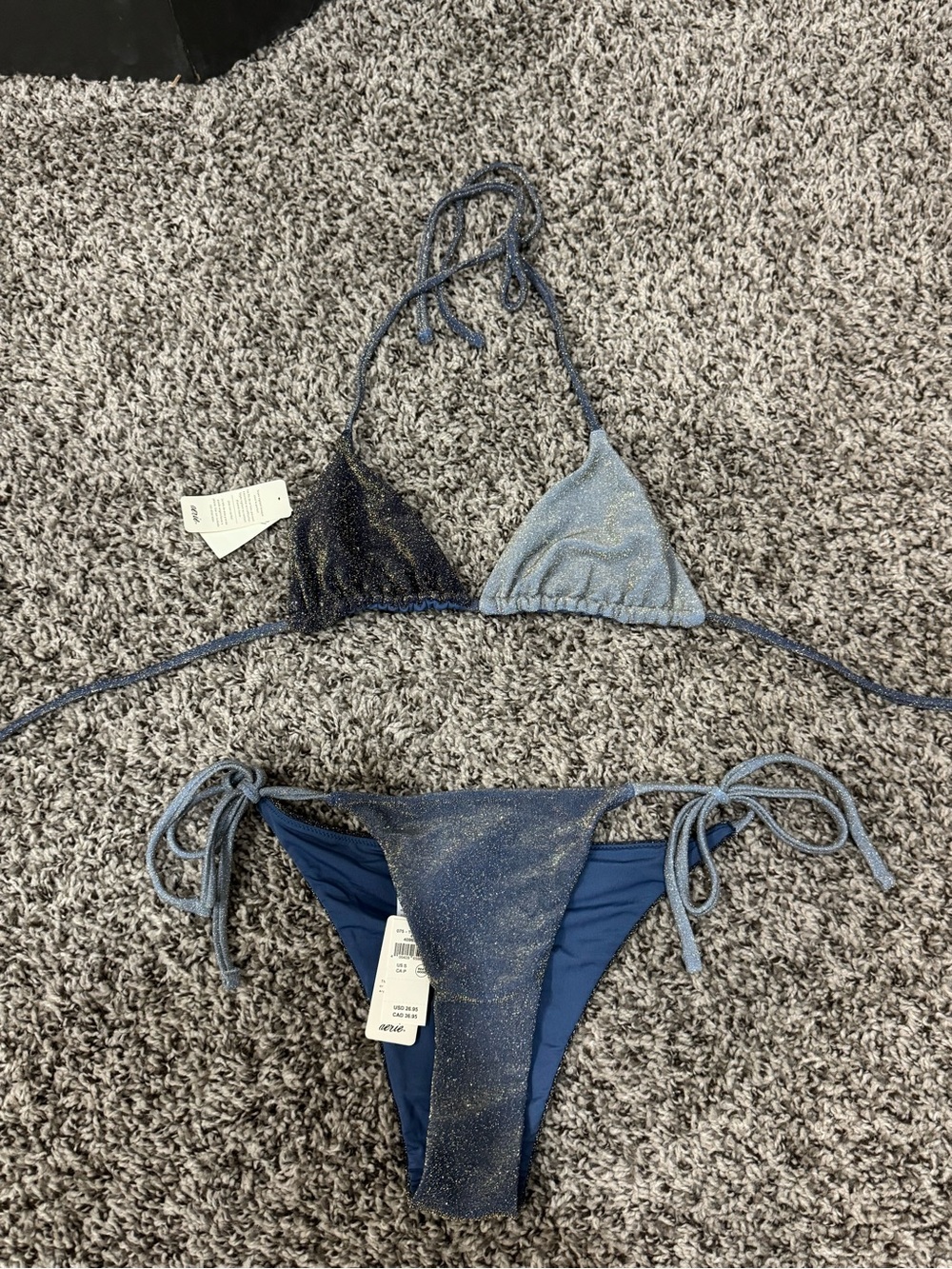 aerie Shimmery Two-Tone Blue Triangle Bikini